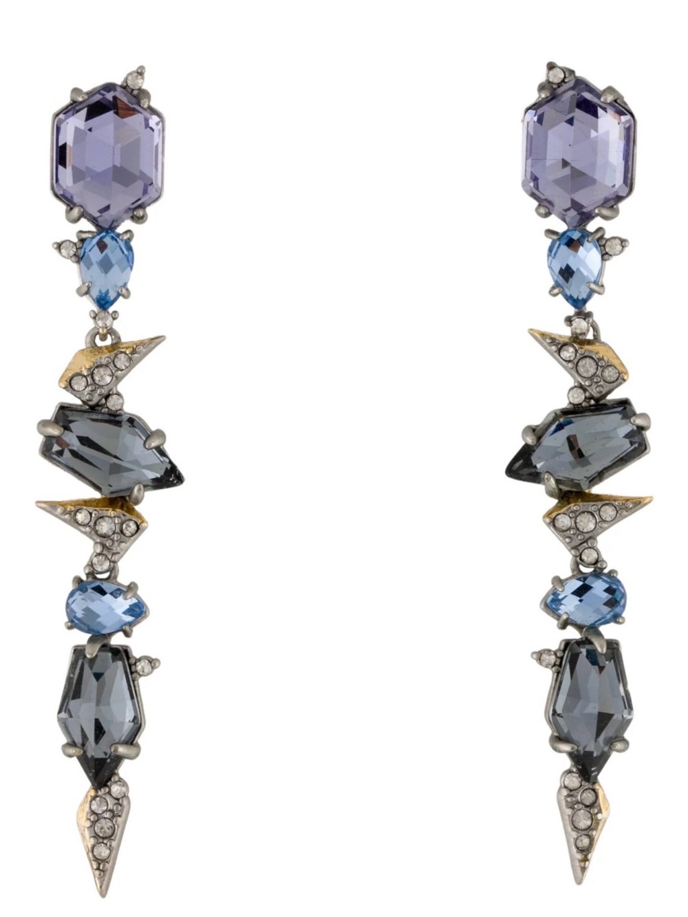 Alexis Bittar Elegant Lavender and Blue Crystal Drop Earrings - Women Jewelry